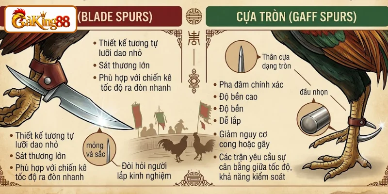 Đá Gà Cựa Sắt Trực Tiếp Hôm Nay – Xem & Cược Tại GAKING88 3 Các loại cựa sắt thường gặp