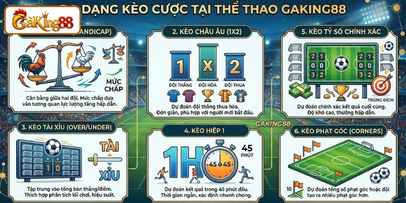 Đa dạng kèo cược tại thể thao GAKING88