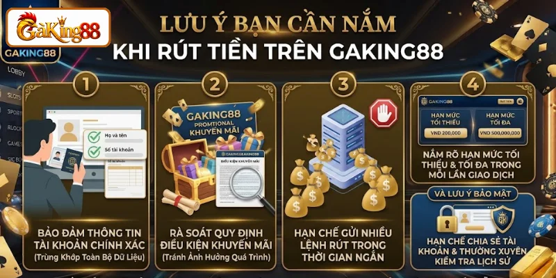 Lưu ý bạn cần nắm khi rút tiền trên GAKING88