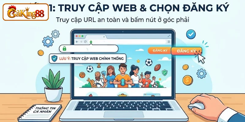 Hướng Dẫn Đăng Ký GAKING88 Mới Nhất Cho Người Chơi 1 Truy cập vào GAKING88 và chọn mục đăng ký